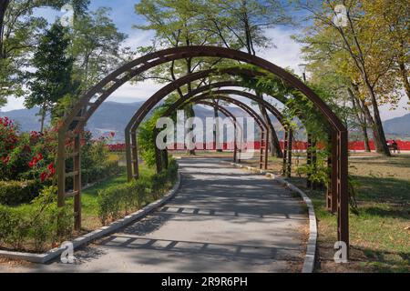 Spain, Basque Country, Bilbao, Mount Artxanda Park with the famous Bilbao sign in the background. Stock Photo