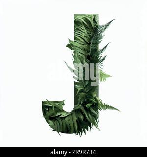 capital letter J in fern on a white canvas Stock Vector