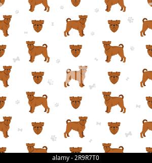 Griffon Belge seamless pattern. Different poses, coat colors set.  Vector illustration Stock Vector