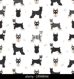 Miniature schnauzer dogs seamless pattern.  Vector illustration Stock Vector
