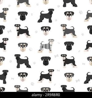 Miniature schnauzer dogs seamless pattern.  Vector illustration Stock Vector