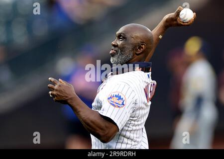 Former New York Mets' Mookie Wilson during Old-Timers' Day ceremony before  a baseball game between the Colorado Rockies and the New York Mets on  Saturday, Aug. 27, 2022, in New York. (AP