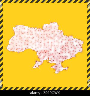 Ukraine closed - virus danger sign. Lockdown country icon. Black striped border around map with virus spread concept. Vector illustration. Stock Vector