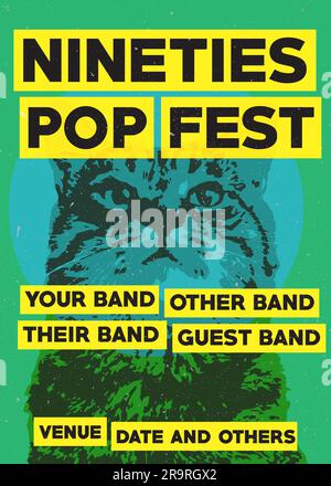 music festival or fest, gig or gigs poster, brochure or pamphlet, for band or event, punk, metal, pop loud musics, rock and roll night Stock Vector