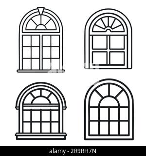 Set o retro windows isolated on white background. Hand drawing illustration. Stock Vector