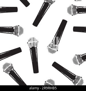 seamless pattern with Mic or Microphone. Music backdrop for textile, clothes, wrapping paper, wallpaper. red background with karaoke musical element Stock Vector