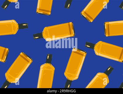 Whiskey bottle seamless pattern. Music backdrop for textile, clothes, wrapping paper, wallpaper. whisky bottles texture background Stock Vector