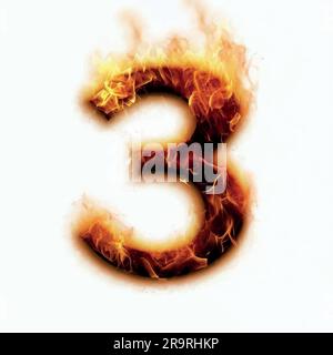 number three on fire on a white screen Stock Vector