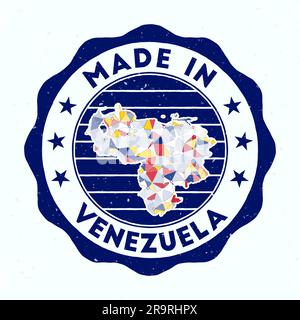 Made In Venezuela. Country round stamp. Seal of Venezuela with border shape. Vintage badge with circular text and stars. Vector illustration. Stock Vector