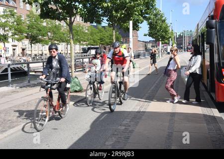 28 June 2023/Bike rider ride on bike lane in danish capital Copenhagen Denmark.    (Photo.Francis Joseph Dean/Dean Pictures) Stock Photo