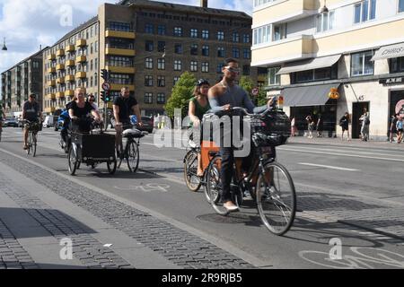 28 June 2023/Bike rider ride on bike lane in danish capital Copenhagen Denmark.    (Photo.Francis Joseph Dean/Dean Pictures) Stock Photo