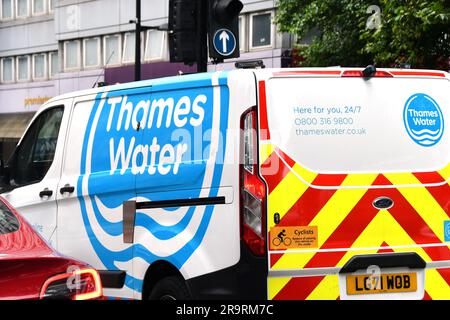 London, England, UK - 28 June 2023: Maintenance van of the Thames Water company in central London. The company is at risk of finance problems. Stock Photo