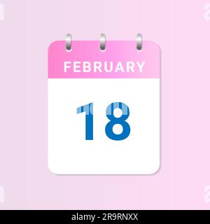 Day of 18th February. Daily calendar of February month on white paper note. Vector Stock Vector