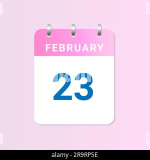 Day of 23rd February. Daily calendar of February month on white paper note. Vector Stock Vector