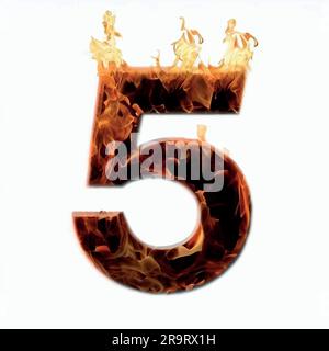 number five on fire on a white screen Stock Vector