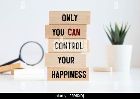 Handwriting text writing Only You Can Control Your Happiness.. Concept meaning Personal Self-motivation inspiration Marker over notebook crumpled pape Stock Photo