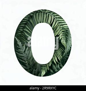 capital letter O in fern on a white canvas Stock Vector