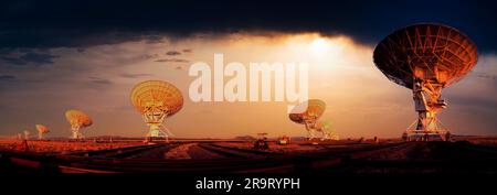Array of satellite dishes, San Augustin, New Mexico, USA Stock Photo