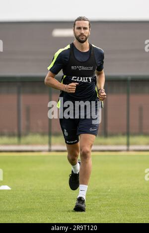Lier, Belgium. 28th June, 2023. Union's Christian Burgess pictured during the physical tests of the players of Belgian first division team Royal Union Saint-Gilloise, at the Union training facilities in Lier, Wednesday 28 June 2023. BELGA PHOTO LUC CLAESSEN Credit: Belga News Agency/Alamy Live News Stock Photo