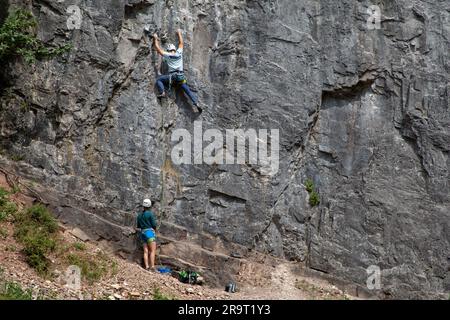 Rock Climbing on Cheddar Gorge, in Somerset England Stock Photo