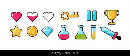 Game buttons in retro style set Stock Vector