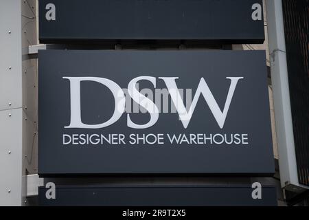 Silver Spring, USA. 28th June, 2023. A general view of a DSW Designer Shoe Warehouse logo on a storefront in Silver Spring, Maryland, on Wednesday, June 28, 2023. (Graeme Sloan/Sipa USA) Credit: Sipa USA/Alamy Live News Stock Photo