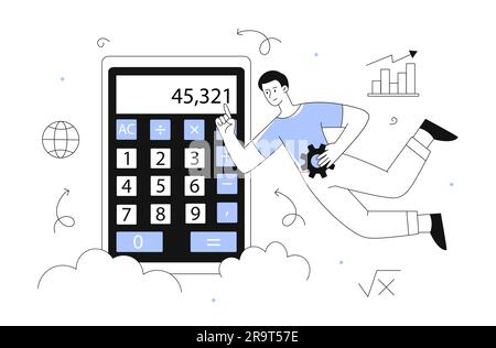 Man with calculator line concept Stock Vector