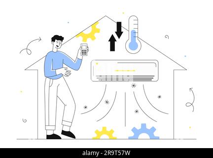 Conditioning system in home line concept Stock Vector