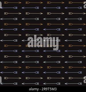 Doodle multi-colored arrows seamless pattern Decorative spears background Vector illustration Isolated on black background Stock Vector