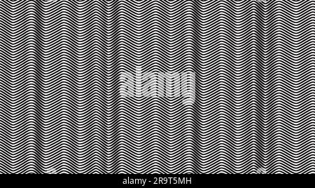 Abstract warped striped background. Curved twisted wavy lines pattern. Hand drawn black scribble waves Seamless border Doodle stroke illustration Vect Stock Vector
