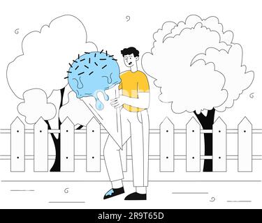 Man with melted ice cream line concept Stock Vector