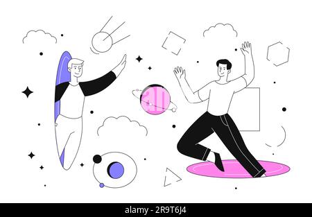 People with teleportation line concept Stock Vector