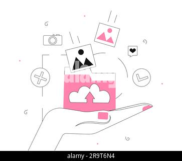 Upload photo at social media line concept Stock Vector
