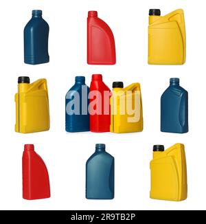 Motor Oil Container Color Colorful containers with different motor oil on white background ...