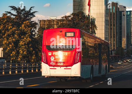 Santiago, Chile -  February 16 2023: a public transport Transantiago, or Red Metropolitana de Movilidad, bus doing route 406c Stock Photo