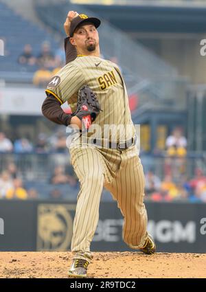 Pittsburgh, United States. 28th June, 2023. San Diego Padres starting pitcher Blake Snell (4) throws against the Pittsburgh Pirates at PNC Park on Wednesday, June 28, 2023 in Pittsburgh. Photo by Archie Carpenter/UPI Credit: UPI/Alamy Live News Stock Photo