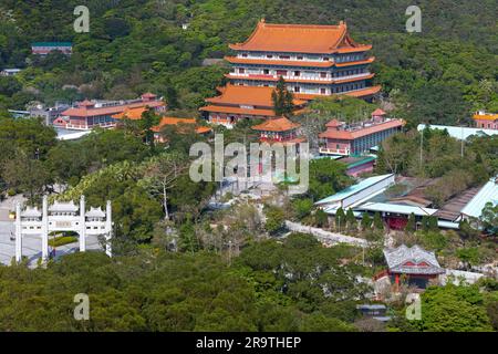 Hong Kong, China - March 27 2014: View of Po Ling Monastery taken from the top of the hill of Tian Tan Buddha. The monastery is located in the Ngong P Stock Photo