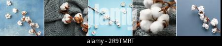 Collage of soft cotton flowers and fabric Stock Photo