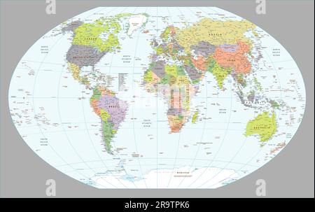 Political world map Winkel-Tripel projection Stock Vector