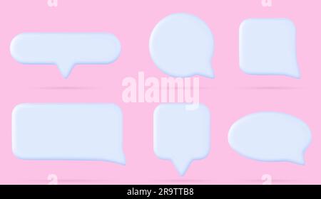 Realistic set of 3D speech boxes isolated on background. Vector illustration of round, square, rectangle, oval shape dialogue boxes with shadows. Blank white message, comment frames for social media Stock Vector