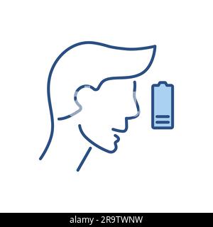 Fatigue related vector icon. The head of man and battery with low charge. Fatigue sign. Isolated on white background. Editable vector illustration Stock Vector