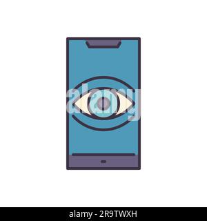 Surveillance smartphone related vector icon. Eye on smartphone screen symbolizing user tracking. Isolated on white background. Editable vector illustr Stock Vector