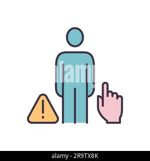Do not touch people related vector icon. Man hand and exclamation mark in a triangle. Isolated on white background. Editable vector illustration Stock Vector
