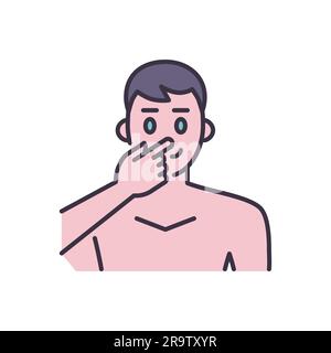 Avoid face touch related vector icon. Man touches face with finger. Avoid face sign. Isolated on white background. Editable vector illustration Stock Vector