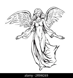 Angel girl with wings sketch hand drawn in doodle style illustration Stock Vector