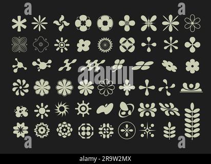 Organic floral retro futuristic graphic design vector icon bundle set Stock Vector