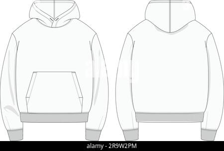Plain Hooded Sweatshirt Fashion Illustration Template. Stock Vector