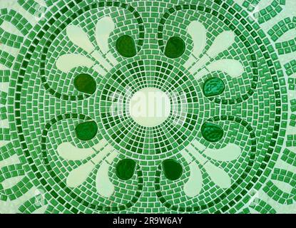 Geometric Pattern of White and Green Mosaic for Abstract Background Stock Photo