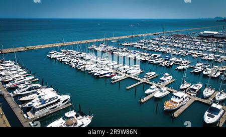 Chicago marina from above - aerial drone photography - CHICAGO, ILLINOIS - JUNE 06, 2023 Stock Photo