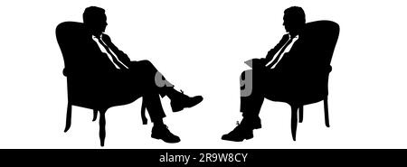 Silhouettes of two men leading conversations sitting in classic armchairs. Illustrator Stock Vector